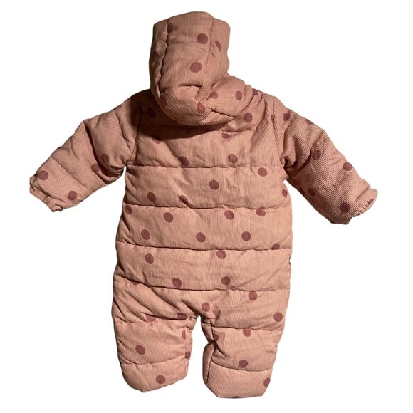Jessica Simpson Infant Girls Pink Polka Dot Hooded Snowsuit Size 12M Warm Lined - Picture 2 of 6